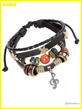 Punk Leather Music Bracelet Adjustable Cuff Wrap for Women Men